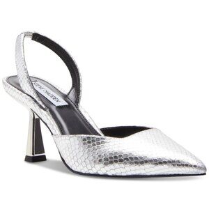 99$ Steve Madden Finlee Pointed Toe Kitten Heel Slingback Pumps Size 7 US Silver